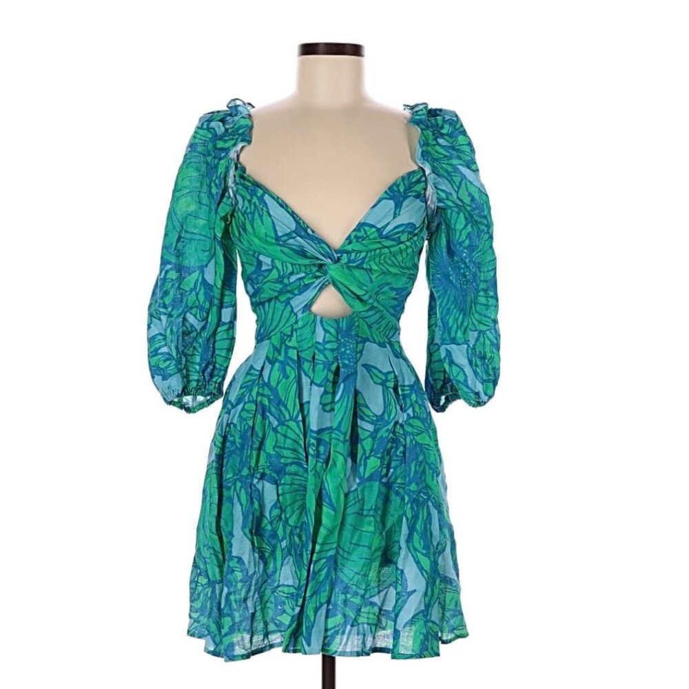 Banned Man 100% Linen Tropical Print Mini Dress